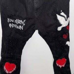 love, Fire Black and Red Slim Jeans